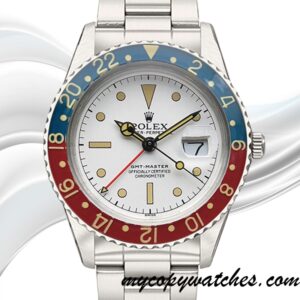 Copy Rolex GMT-Master 6542 Men's Rolex Calibre 2836 Silver-tone White Dial