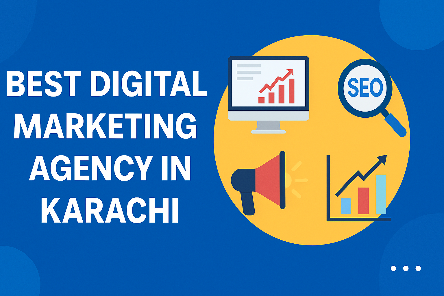 Best digital marketing agency in Karachi with SEO, analytics, and online growth icons.